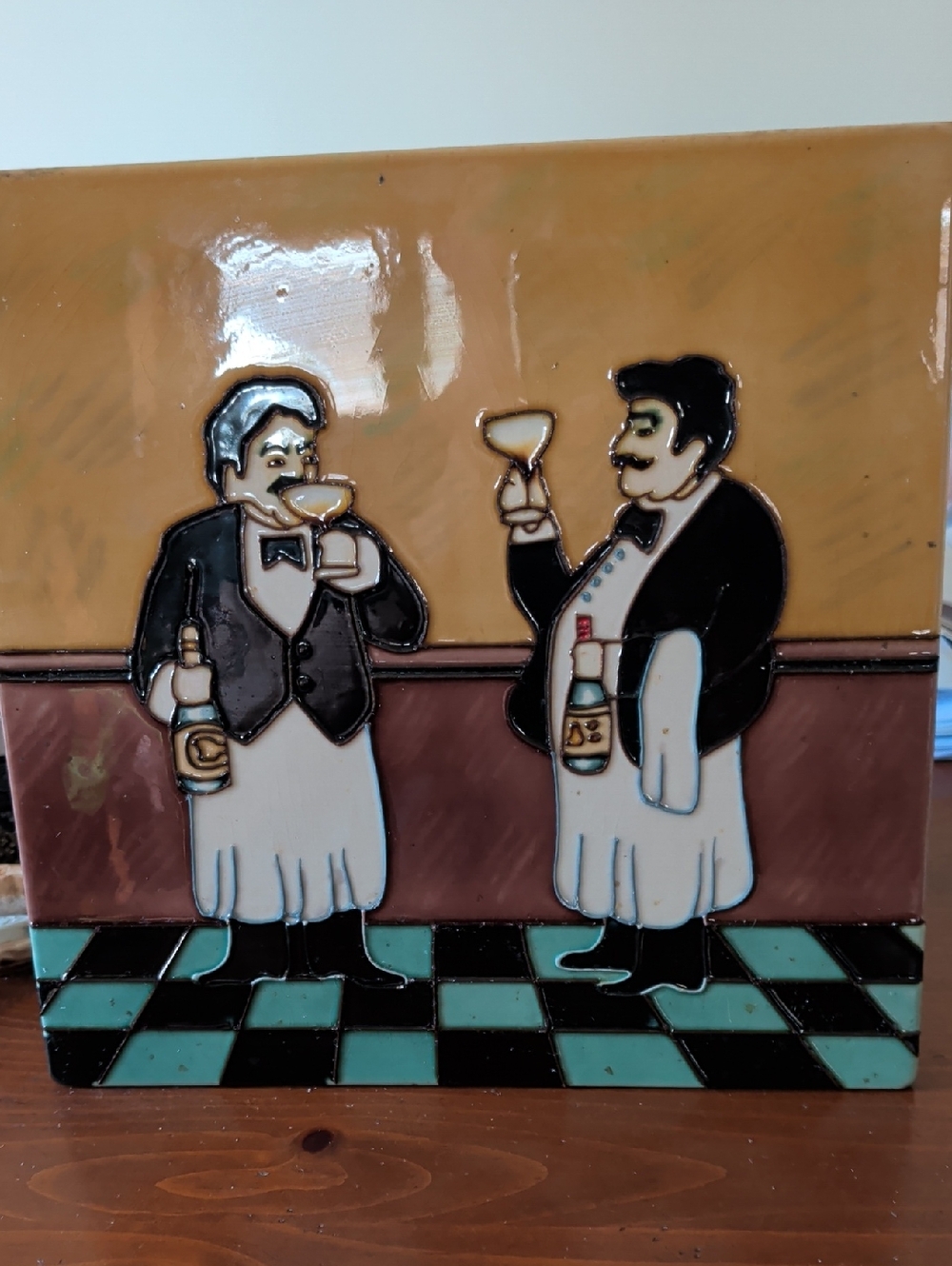 "Waiters" 12" X 12" Hand Painted Art Tile